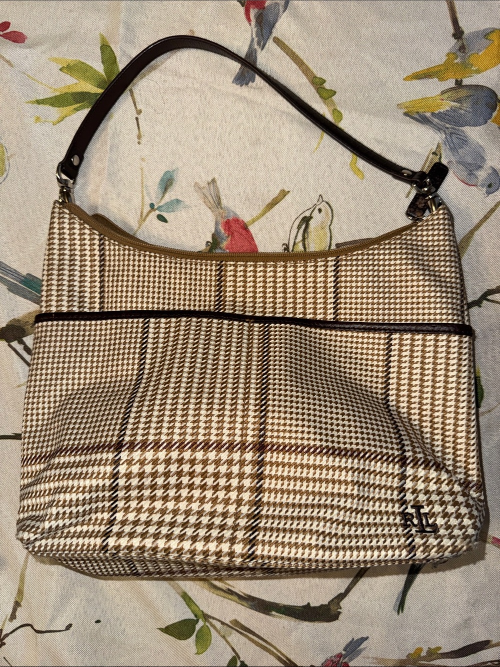 Vintage Ralph Lauren Houndstooth Shoulder Bag in Brown and Cream